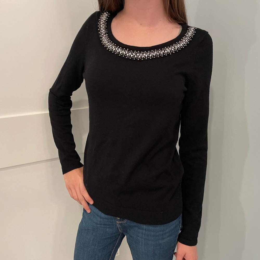 White House Black Market Black Rhinestone Sweater XS
